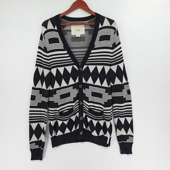 KOTO Cardigan Mens Small Black Tribal Print Southwestern Cowboy Festival Retro - Picture 1 of 13